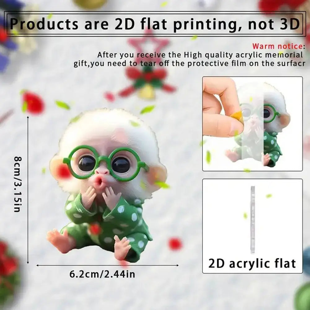 2D Acrylic Monkey Pendant – Personalized Car & Christmas Tree Decoration Ornament
