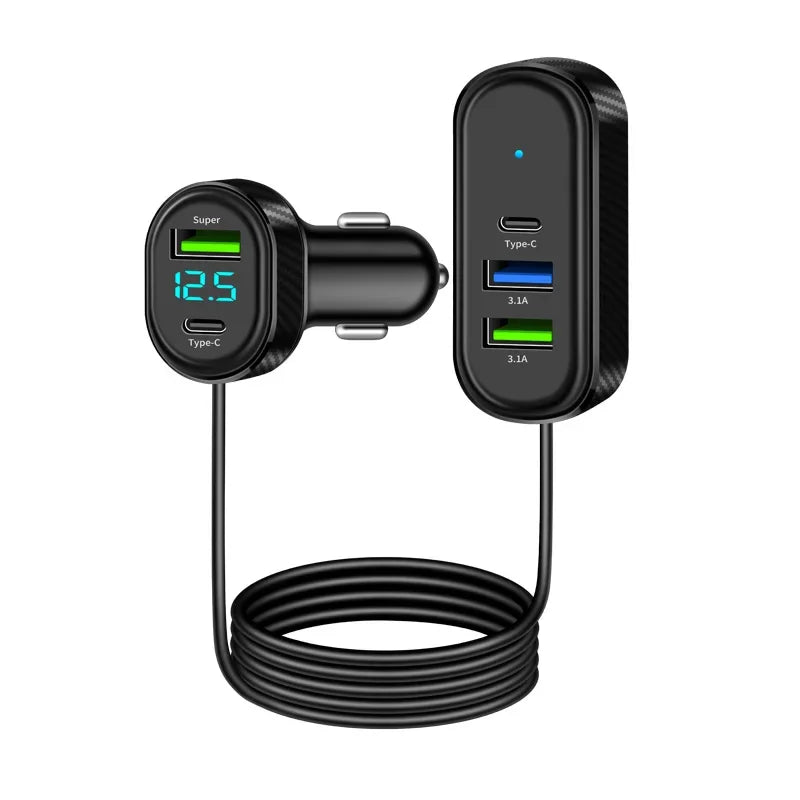 5-in-1 Car Charger 100W Dual USB+Type-C | מטען רכב 5 ב-1 100W USB+Type-C