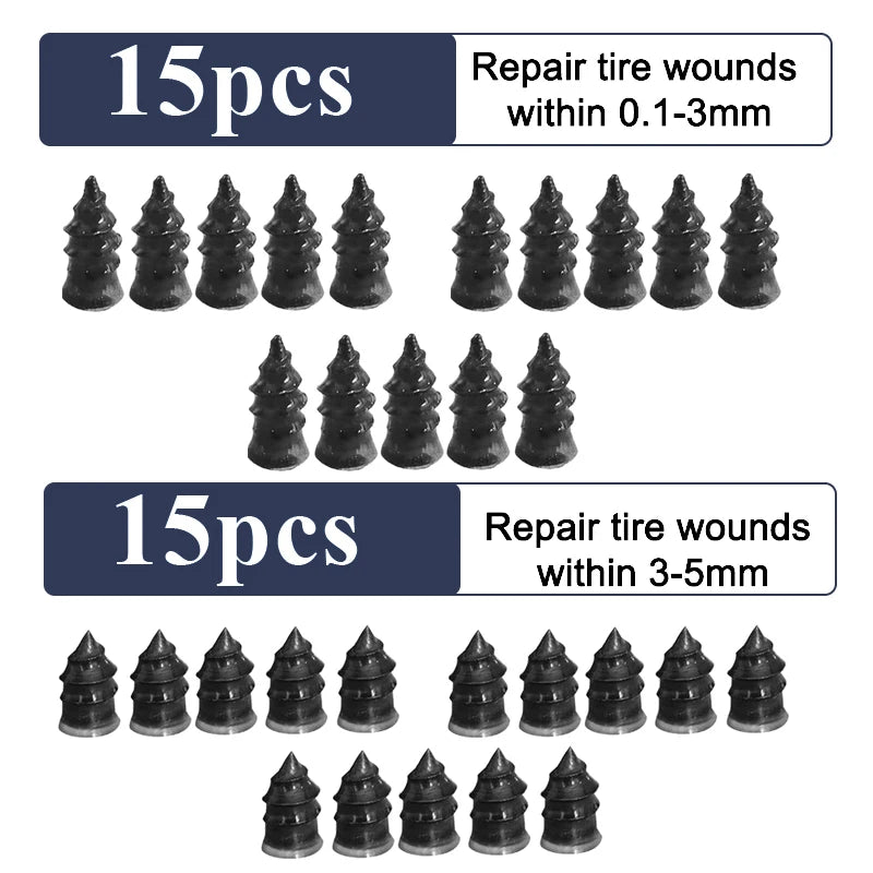Car Tire Repair Rubber Nail Kit – Universal Tubeless Puncture Repair Set (10/30 pcs)