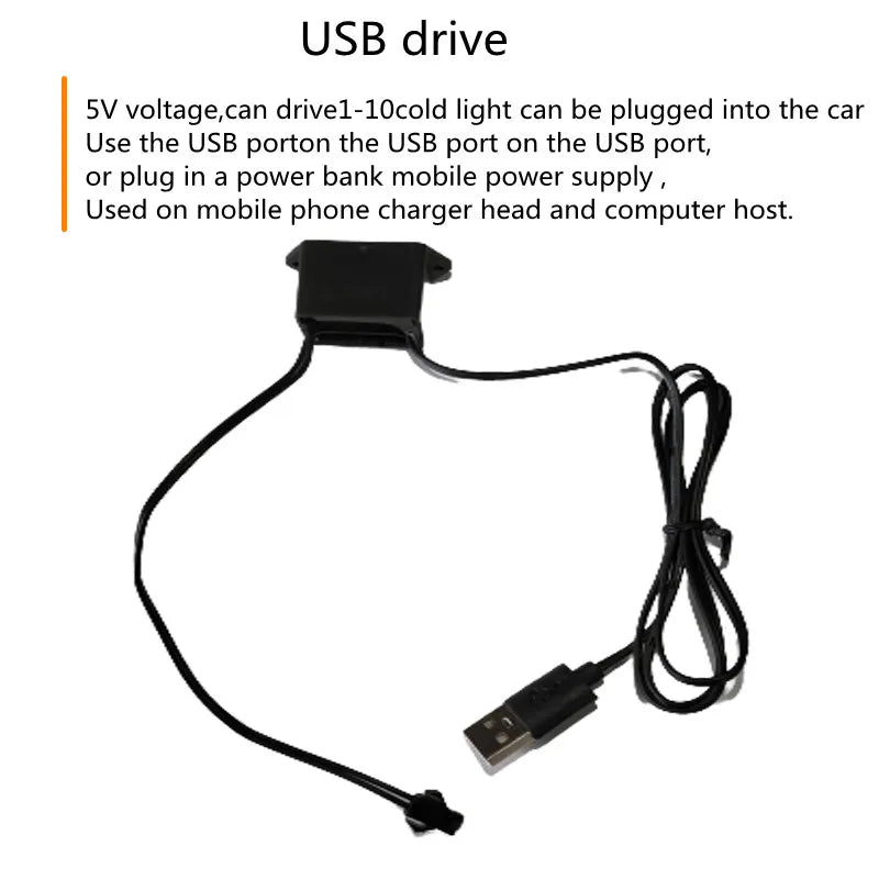 Car Interior LED Neon Strip – EL Wire Ambient Light (1M/3M/5M USB Flexible Decorative Lamp)