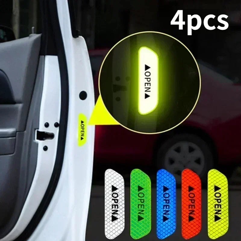 4PCS Reflective Car Door Stickers – Safety Warning Opening Reflector Decals