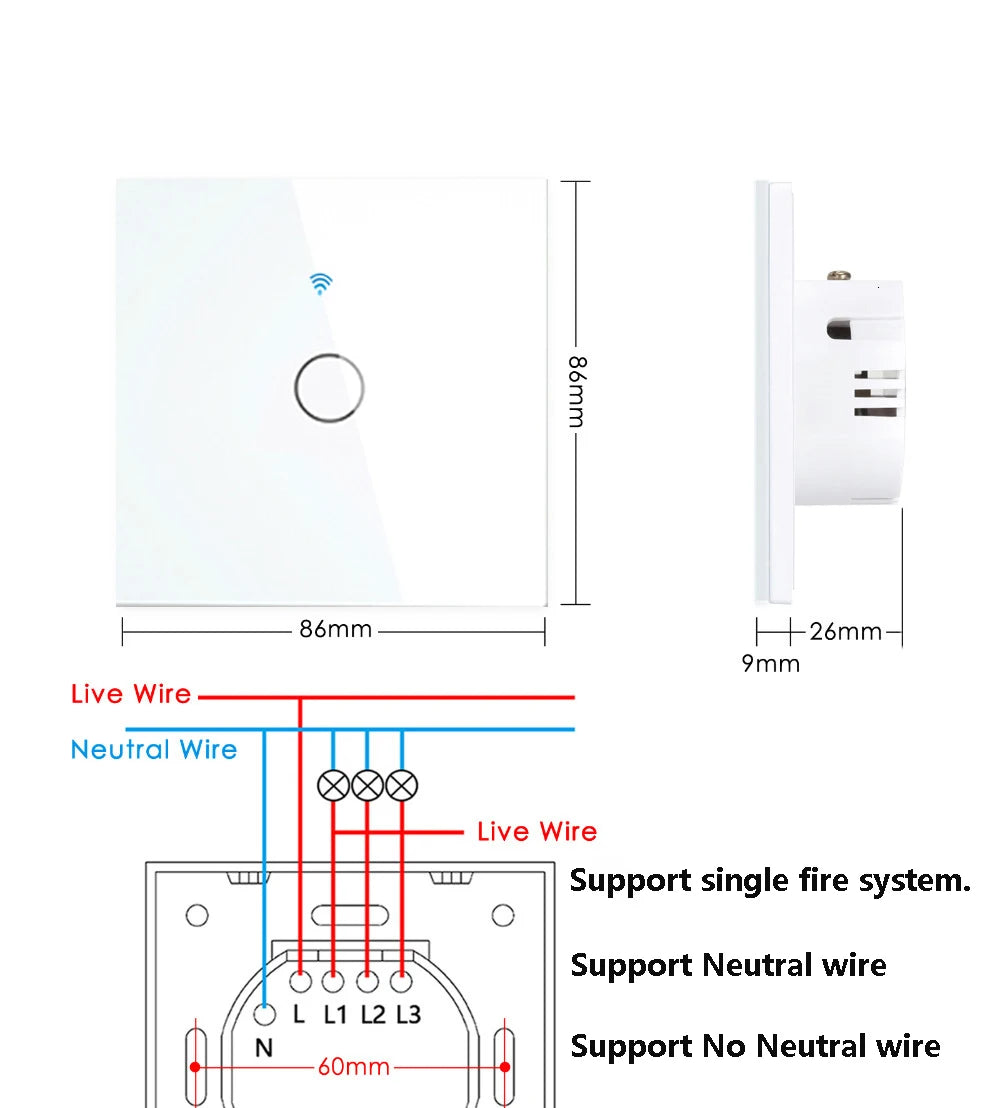 Tuya WiFi Smart Touch Switch 1/2/3 Gang | מתג חכם Tuya WiFi 1/2/3 כנופות