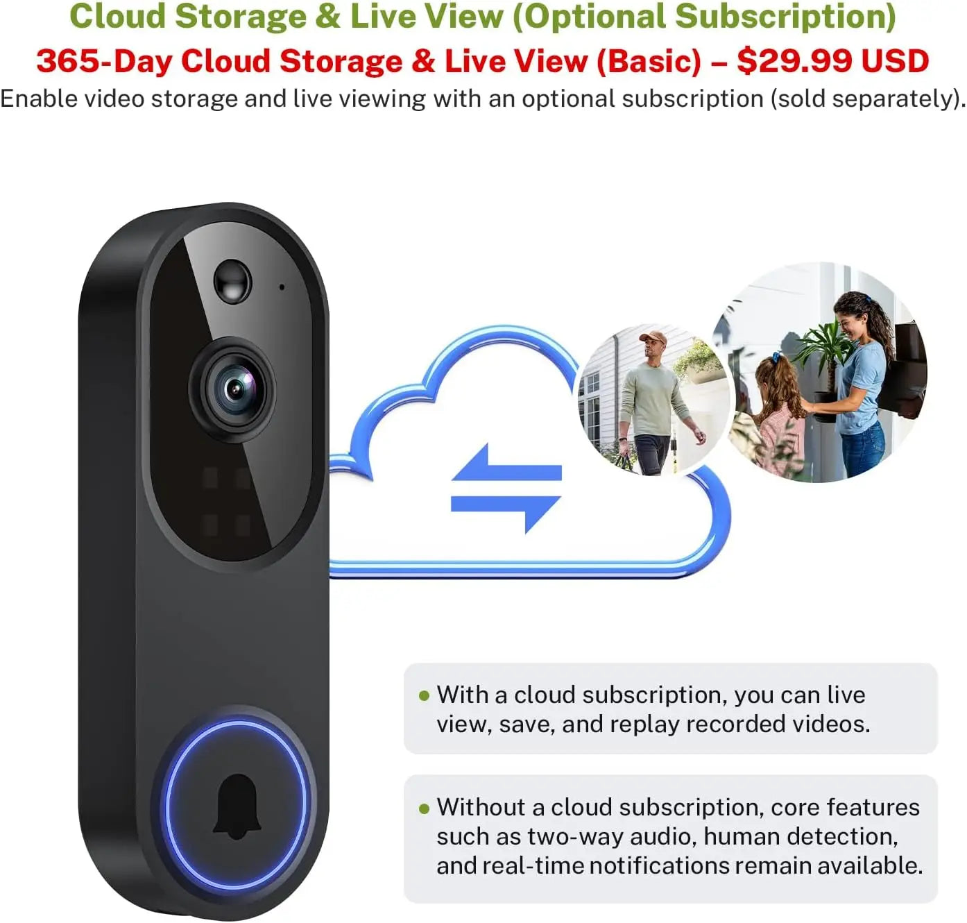 Wireless Video Doorbell 1080P AI Night Vision | דלתון חכם 1080P ראיית לילה AI