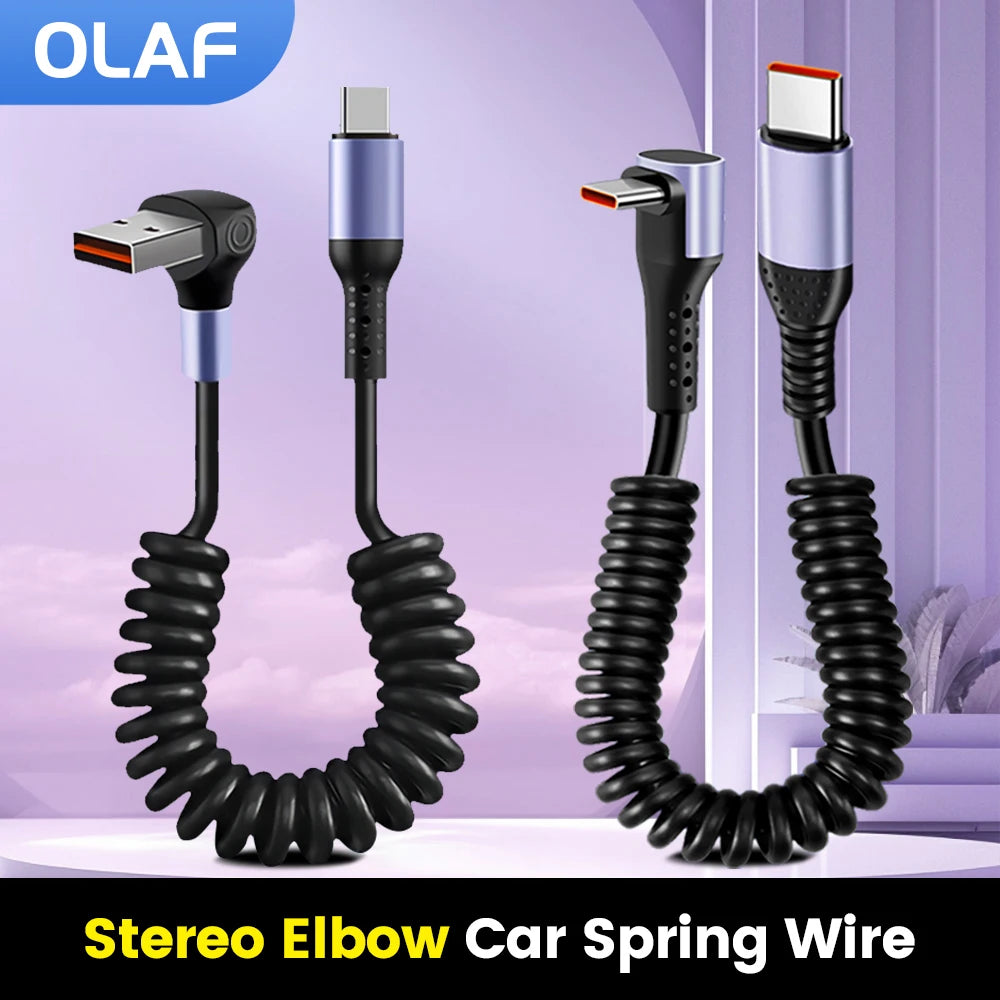 Short Spring USB-C Cable 66W 20cm-1m | כבל USB-C ספירלי קצר 66W