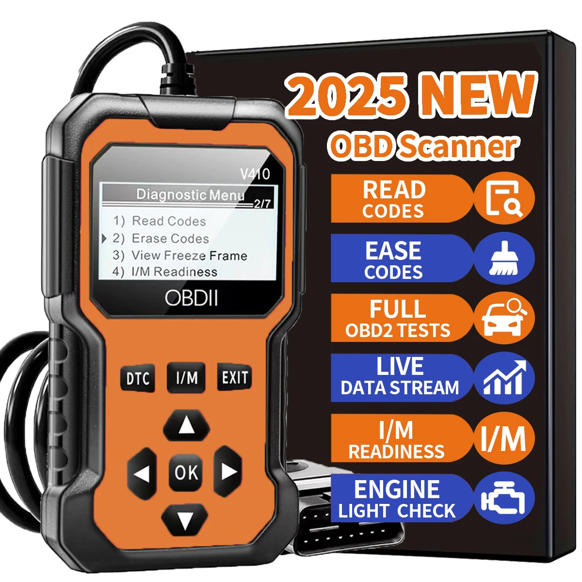 OBD2 Car Diagnostic Scanner – Engine Fault Code Reader for All OBD II Vehicles (1996+)