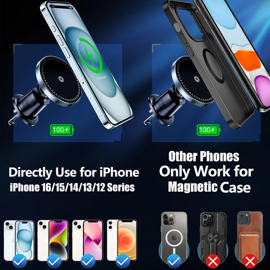Magnetic Wireless Car Charger 15W Air Vent | מטען אלחוטי מגנטי 15W לפתח מזגן