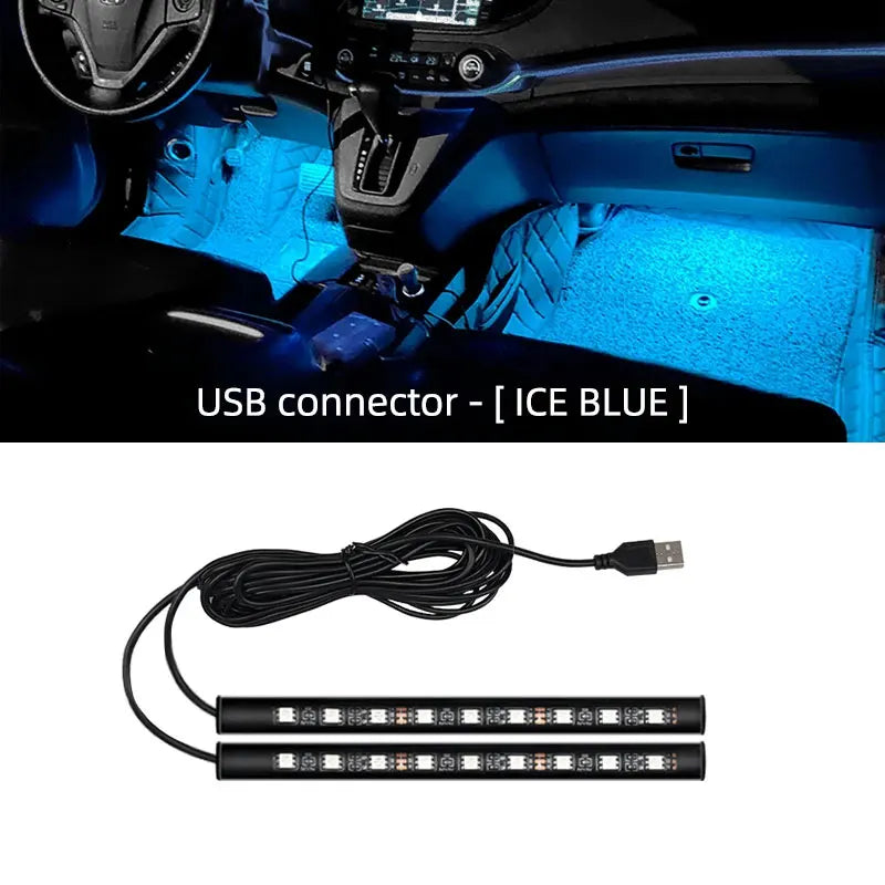 2-in-1 LED Car Neon Foot Light – USB & Cigarette Lighter Interior Atmosphere Lamp