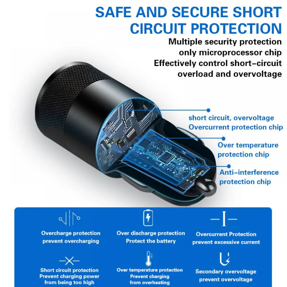 66W USB Car Charger – Type-C PD Fast Charging Adapter for Xiaomi & Huawei