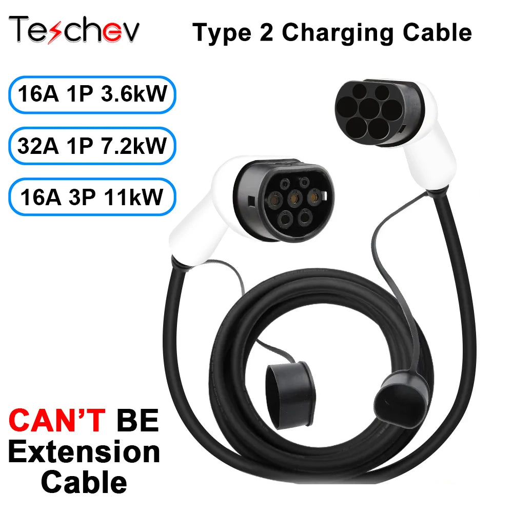 EV Charging Cable Type 2 16A/32A 11kW 3M | כבל טעינה EV Type 2 11kW 3M