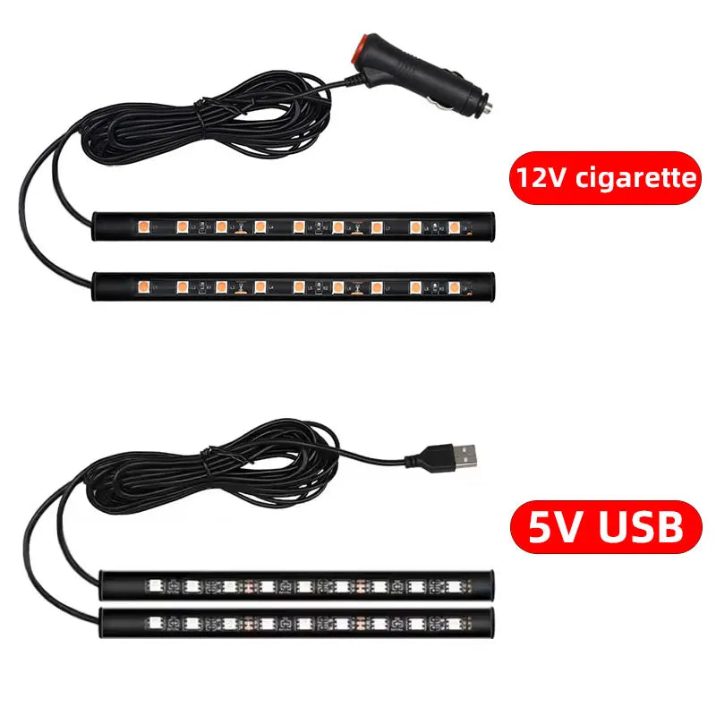 2-in-1 LED Car Neon Foot Light – USB & Cigarette Lighter Interior Atmosphere Lamp