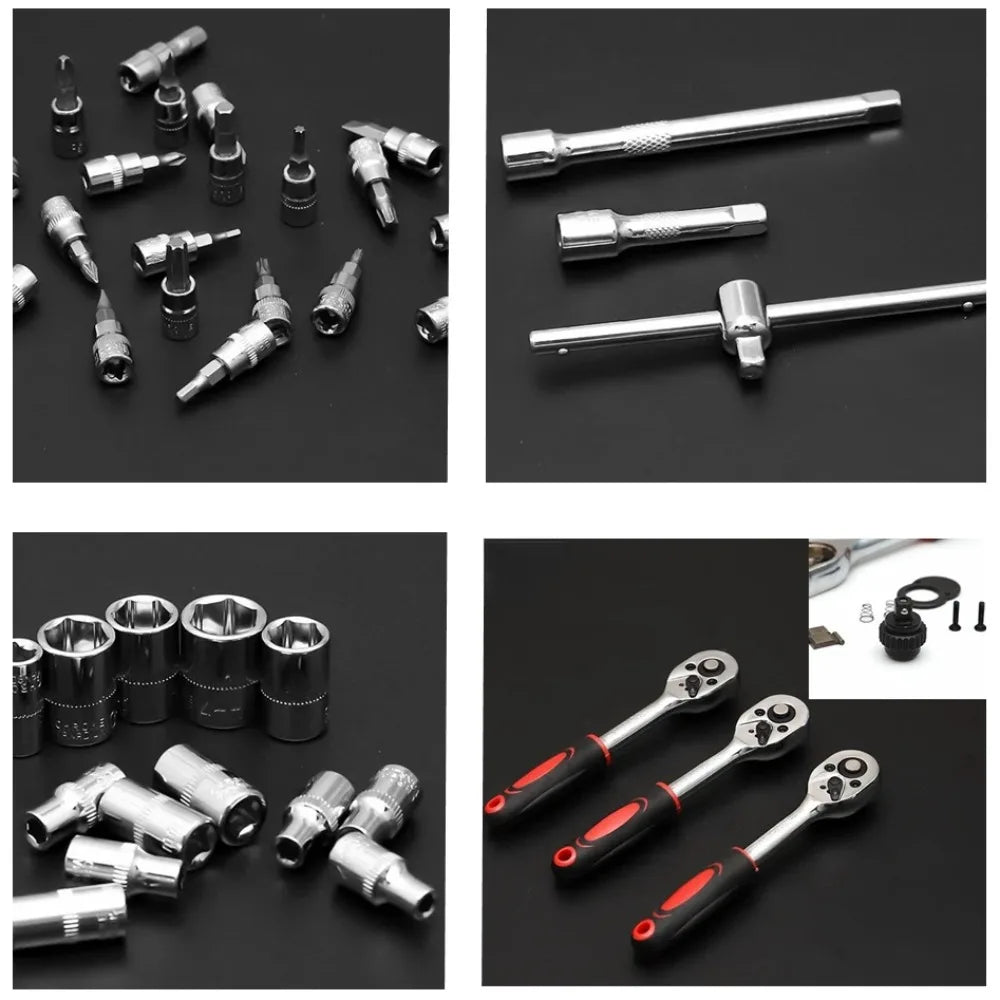 46Pcs 1/4" Ratchet Socket Wrench Set