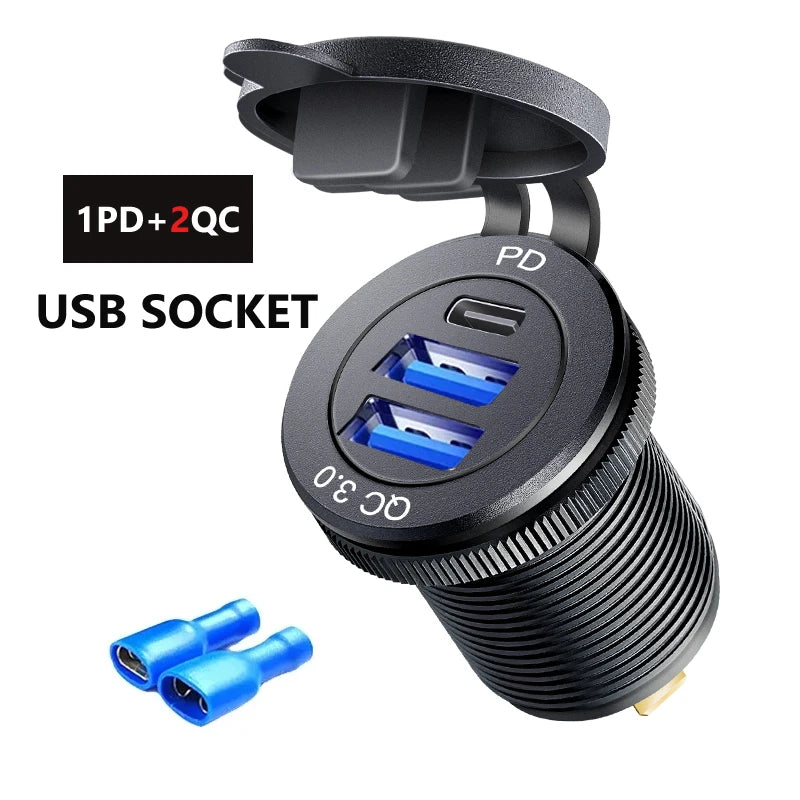 3-Port Car USB Charger Socket USB-C PD + QC 3.0 | שקע טעינה 3 יציאות לרכב