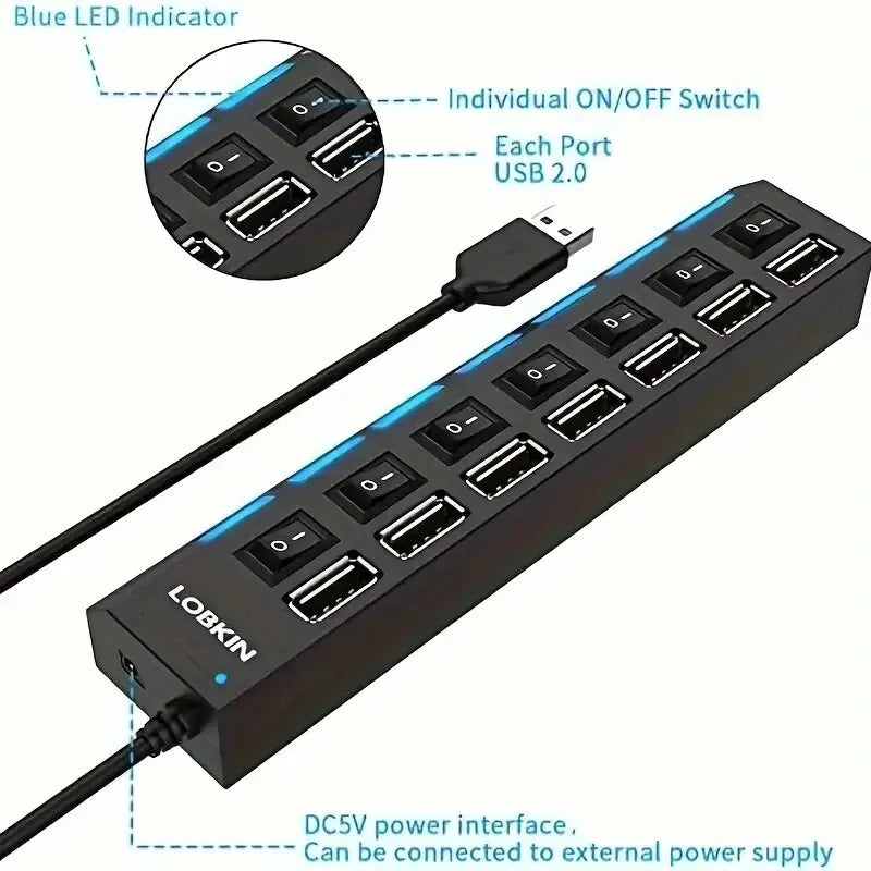 USB HUB 2.0 4/7 Ports with LED Switch | מפצל USB 2.0 4/7 יציאות עם LED