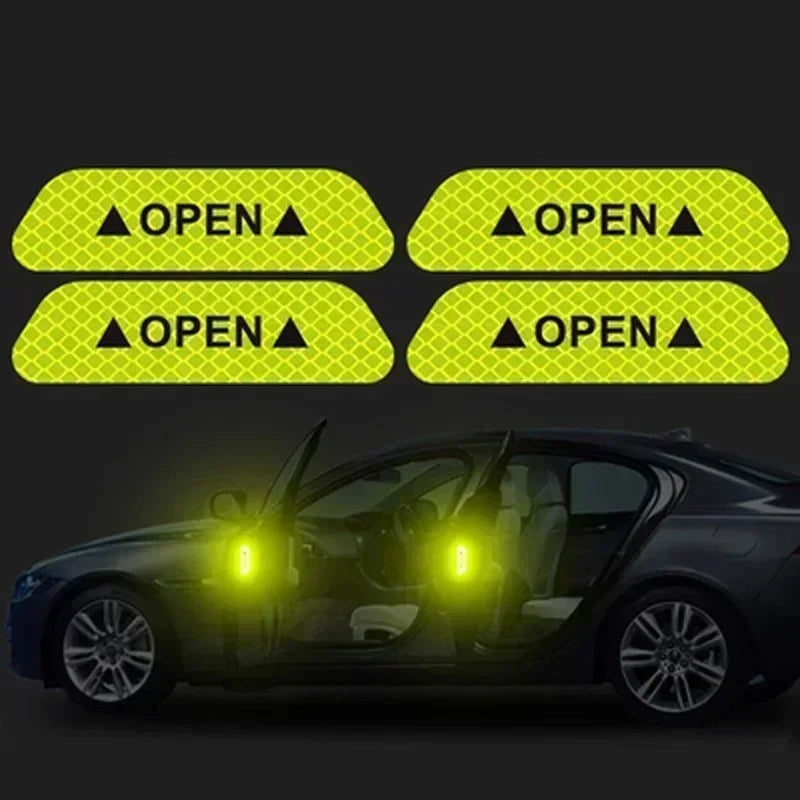 4PCS Reflective Car Door Stickers – Safety Warning Opening Reflector Decals