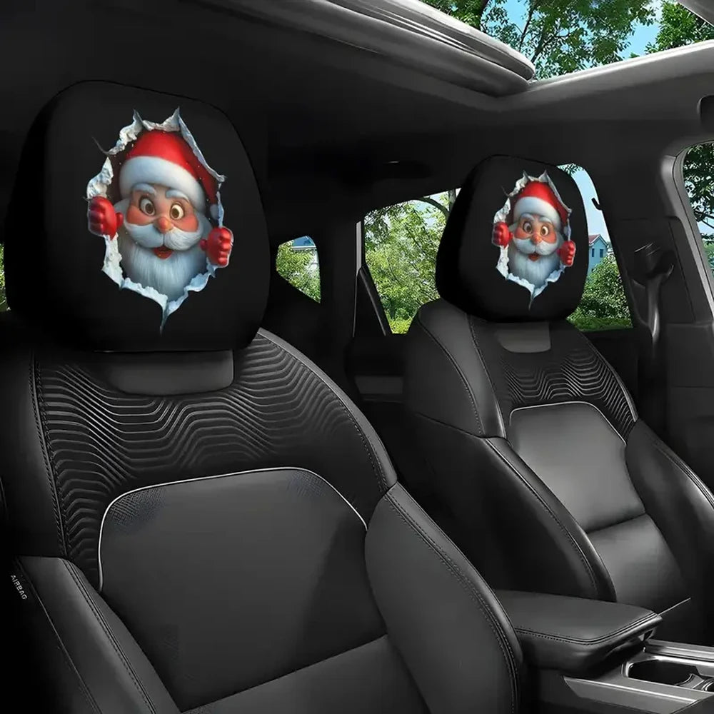 2PCS Cartoon Headrest Covers – Funny Slanted Eyes Car Seat Interior Decoration (Holiday Style)