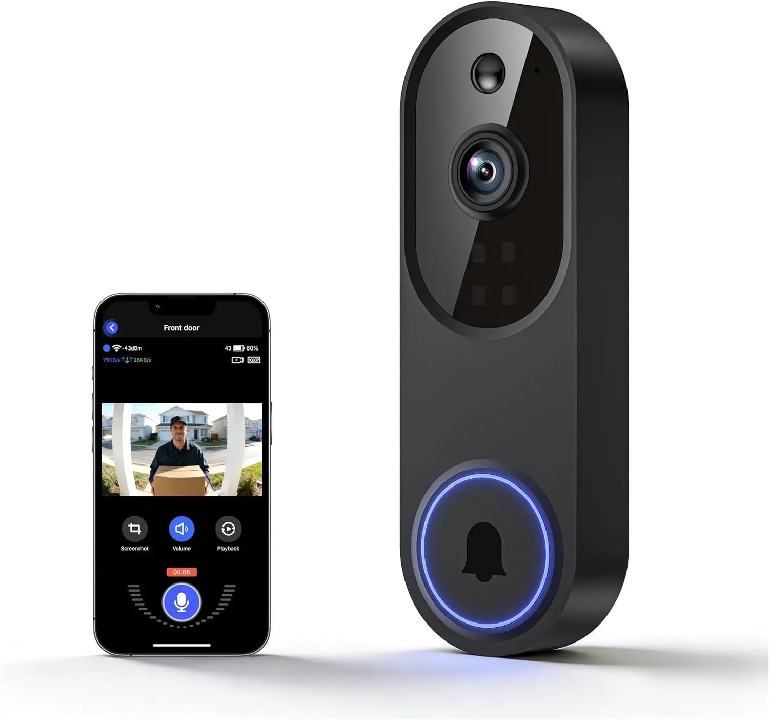 Wireless Video Doorbell 1080P AI Night Vision | דלתון חכם 1080P ראיית לילה AI