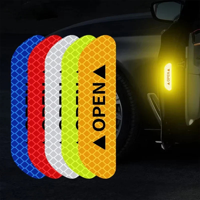 4PCS Reflective Car Door Stickers – Safety Warning Opening Reflector Decals