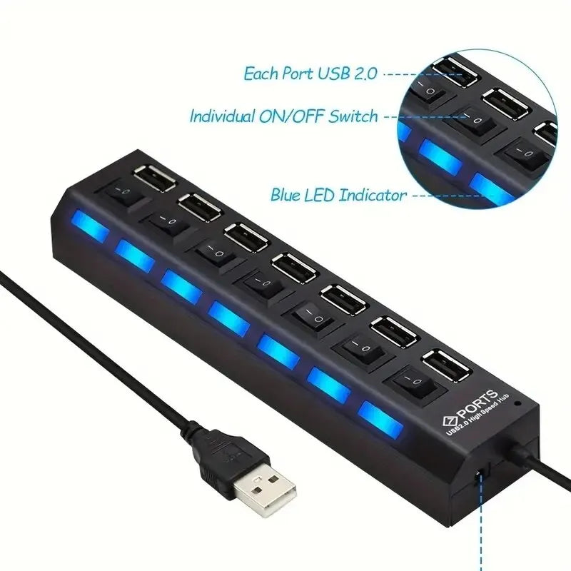 USB HUB 2.0 4/7 Ports with LED Switch | מפצל USB 2.0 4/7 יציאות עם LED
