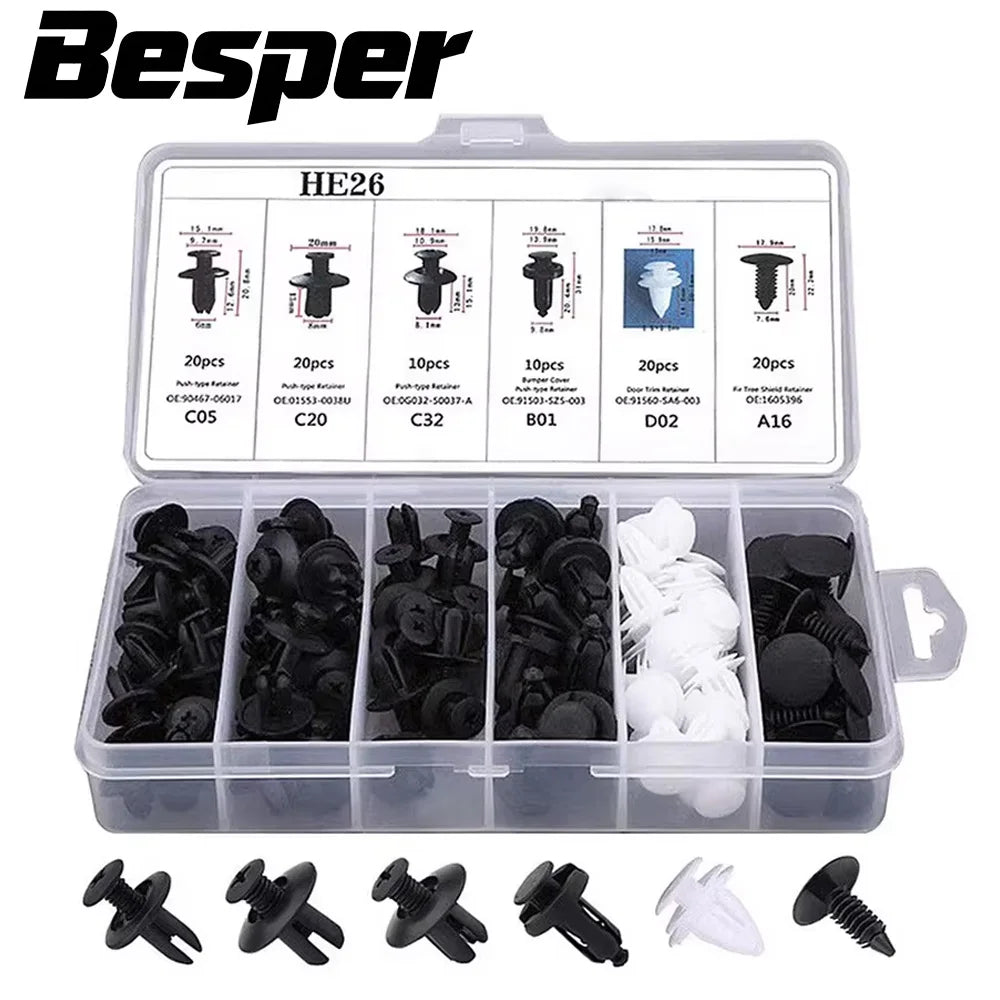 Car Body Fastener Clip Kit – Push Retainer Pins for Bumper, Door & Trim Panels (50/100 pcs)