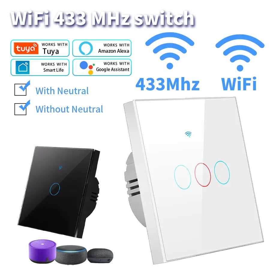 Tuya WiFi Smart Touch Switch 1/2/3 Gang | מתג חכם Tuya WiFi 1/2/3 כנופות
