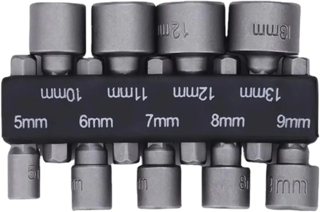 9pcs Hex Socket Nut Driver Set – 5mm to 13mm Screwdriver Bit & Socket Wrench Kit
