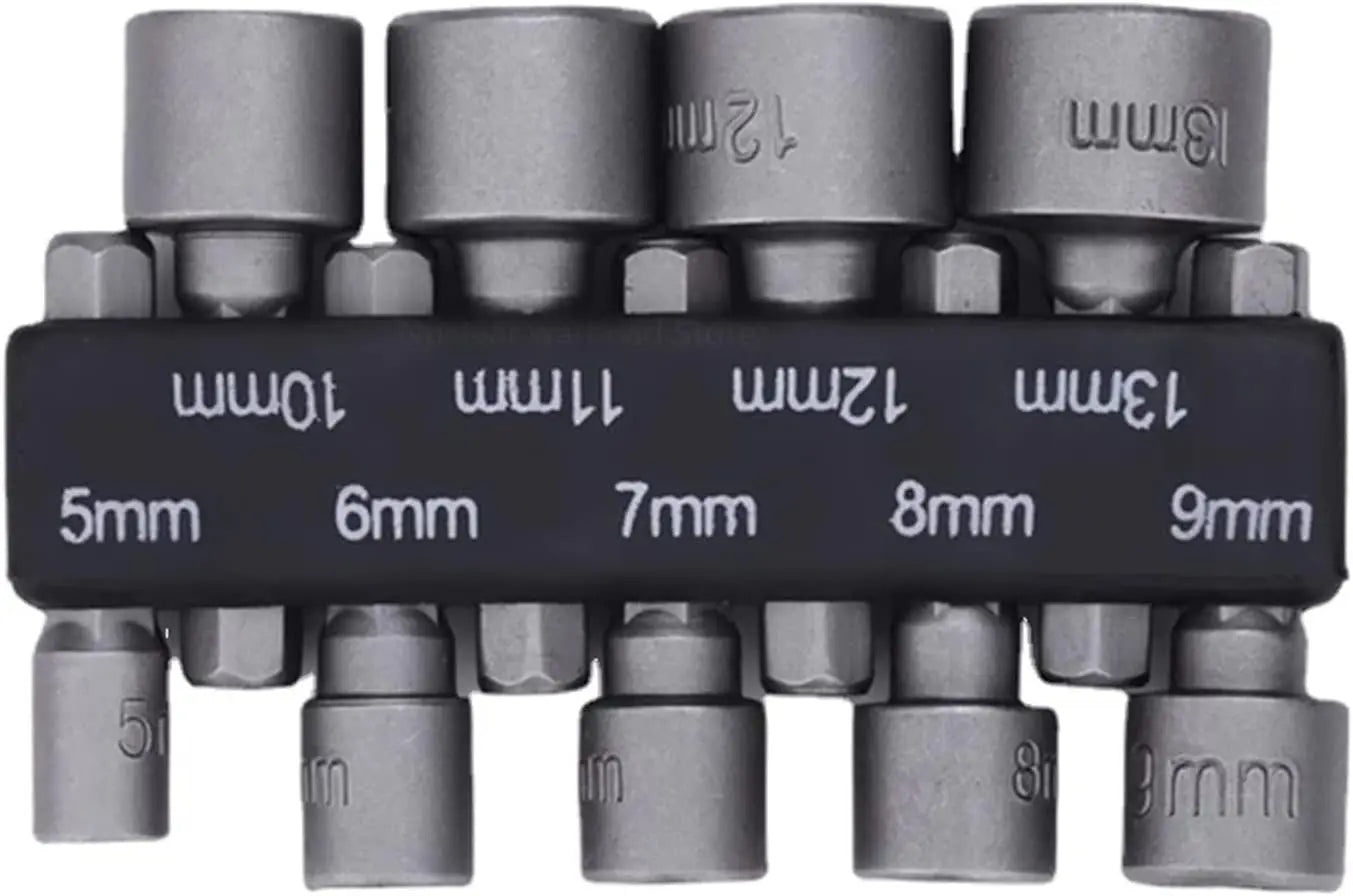 9pcs Hex Socket Nut Driver Set – 5mm to 13mm Screwdriver Bit & Socket Wrench Kit