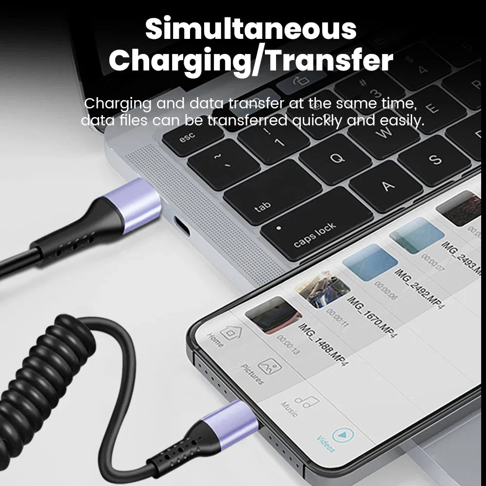 Short Spring USB-C Cable 66W 20cm-1m | כבל USB-C ספירלי קצר 66W