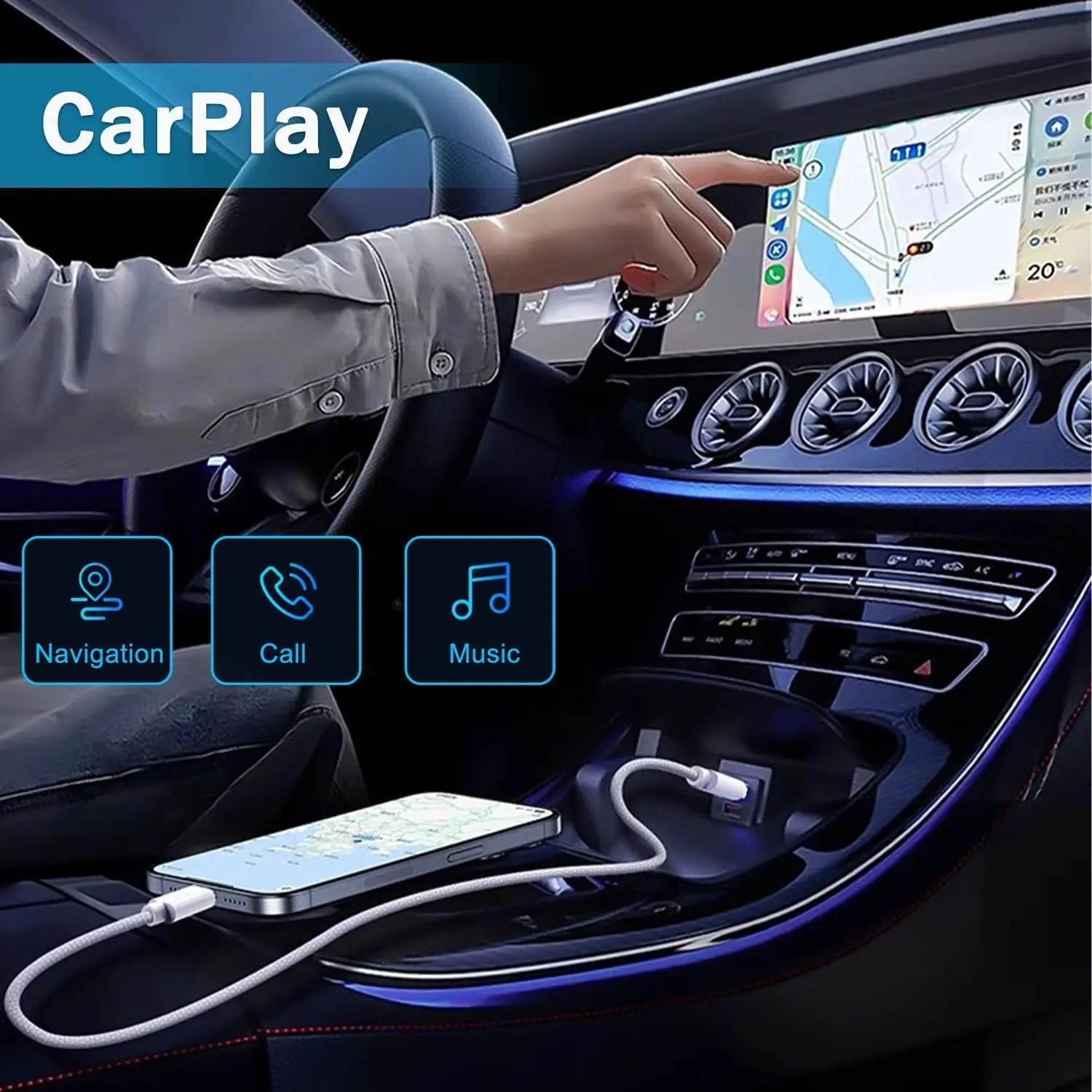 USB-C CarPlay Fast Charging Cable 60W | כבל CarPlay טעינה מהירה 60W