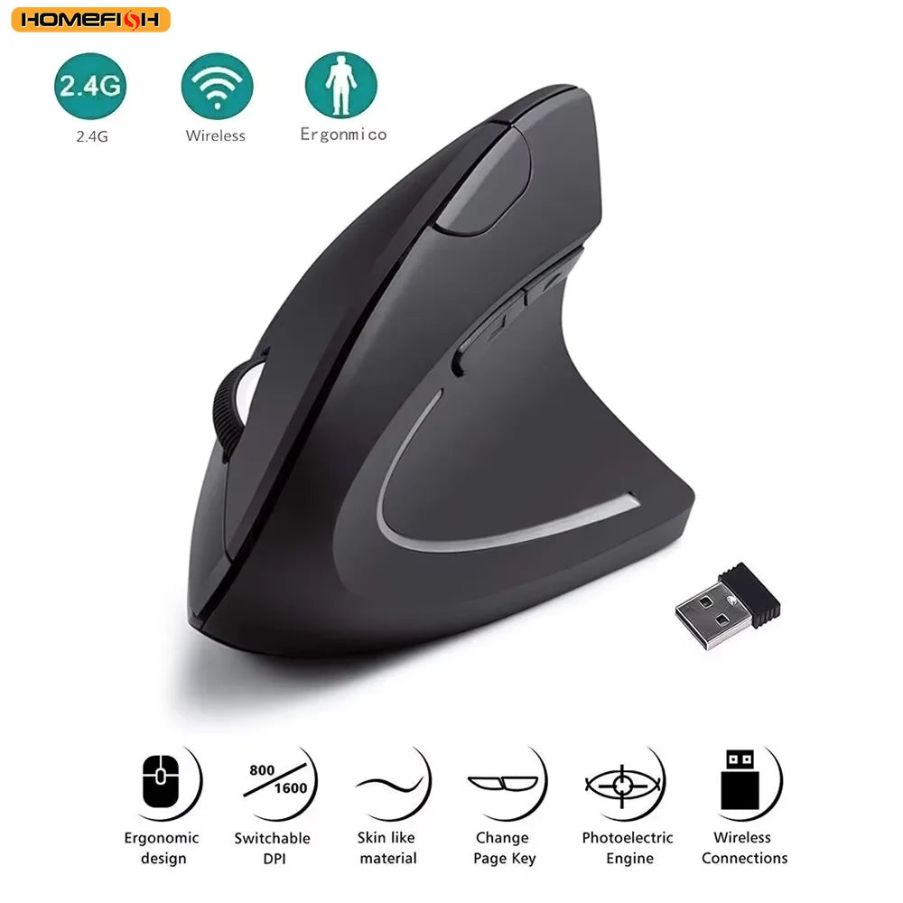 HOMEFISH Vertical Mouse Ergonomic 2.4GHz Wireless