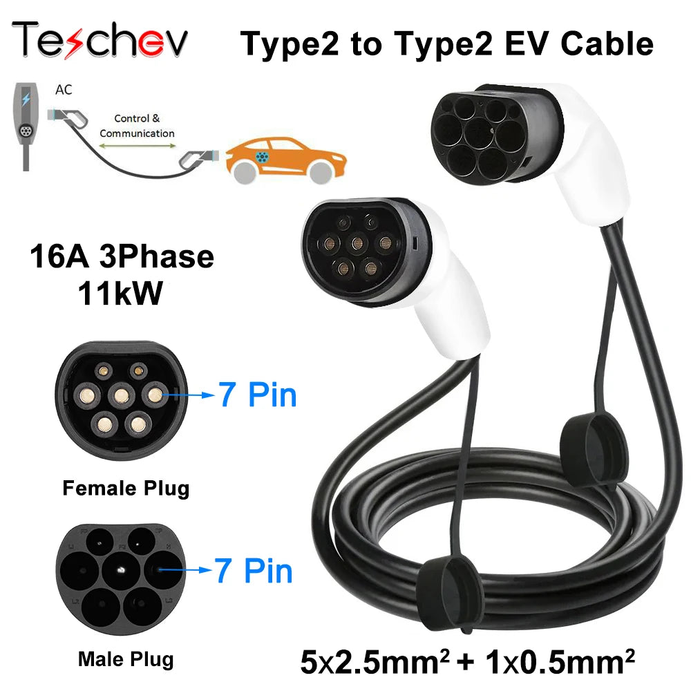 EV Charging Cable Type 2 16A/32A 11kW 3M | כבל טעינה EV Type 2 11kW 3M