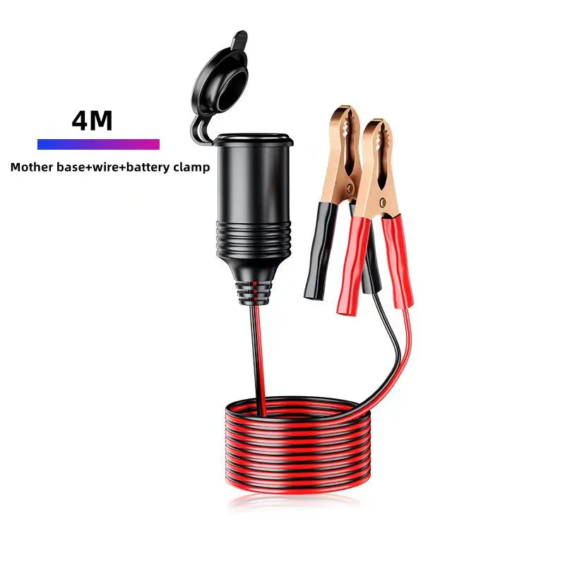 Car male plug cigarette lighter socket adapter power cord crocodile clip 12/24V male plug adapter power cord extender