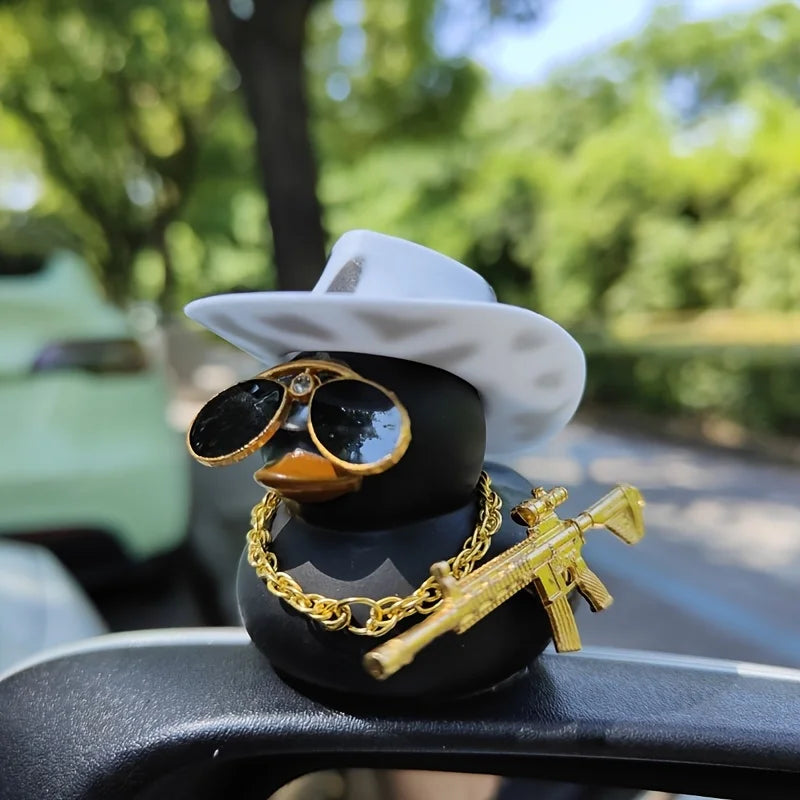 Cowboy Hat Duck Car Decoration – Rear View Mirror Hanging Ornament (1PC Black)