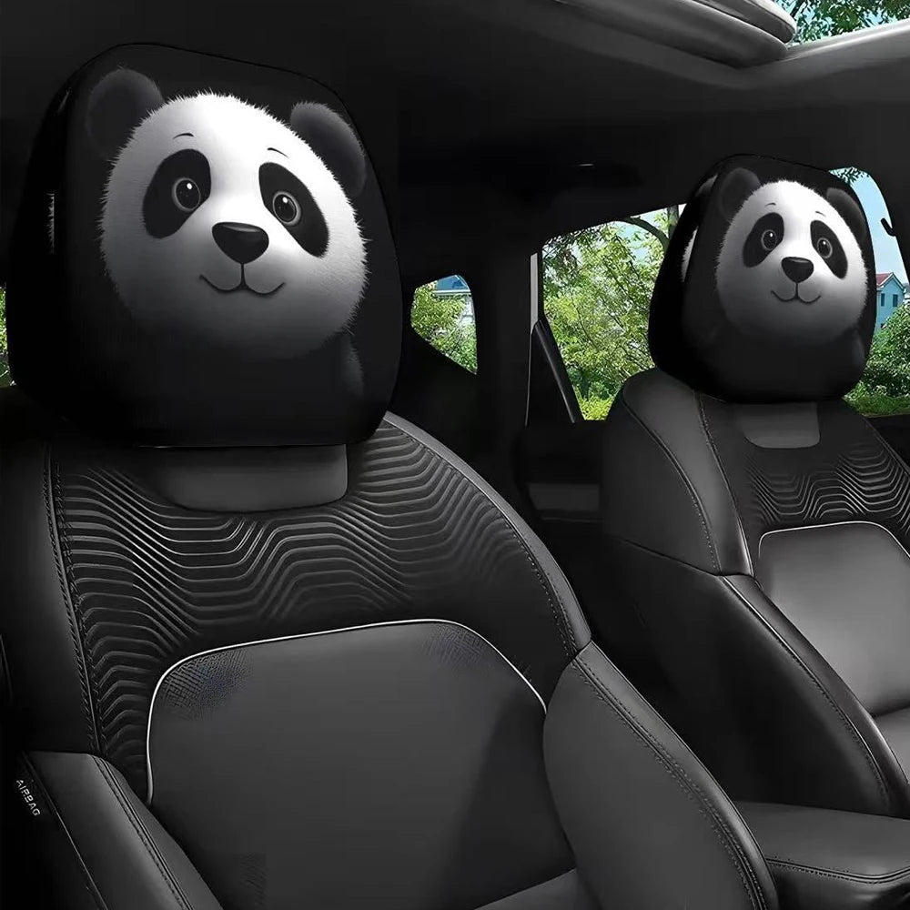 2PCS Cartoon Headrest Covers – Funny Slanted Eyes Car Seat Interior Decoration (Holiday Style)