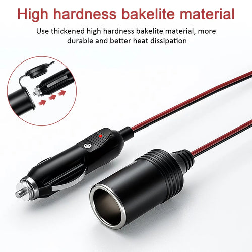 Car male plug cigarette lighter socket adapter power cord crocodile clip 12/24V male plug adapter power cord extender
