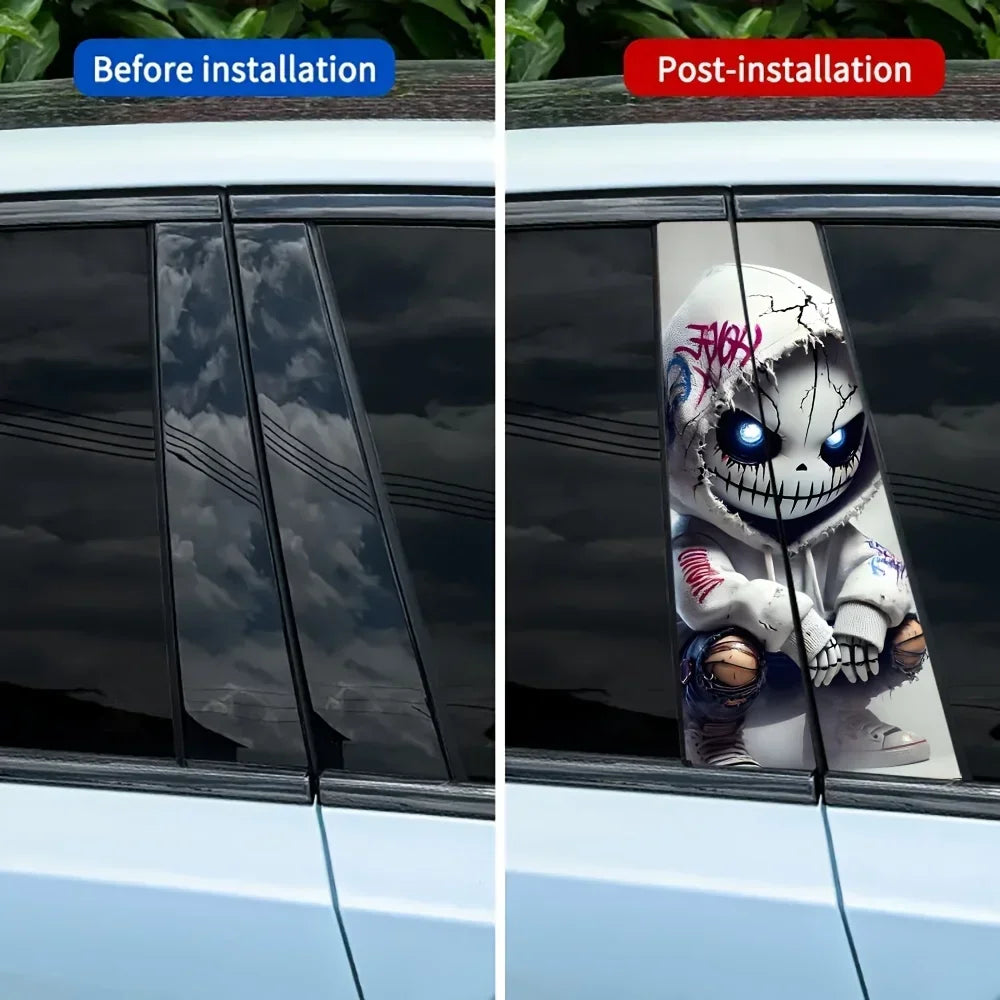 2PCS Car B-Pillar Sticker – Waterproof Sun-Resistant Vinyl Punk Style Car Door Decal