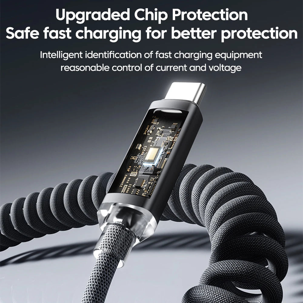 Retractable Spring Car Charging Cable 120W | כבל טעינה ספירלי 120W לרכב