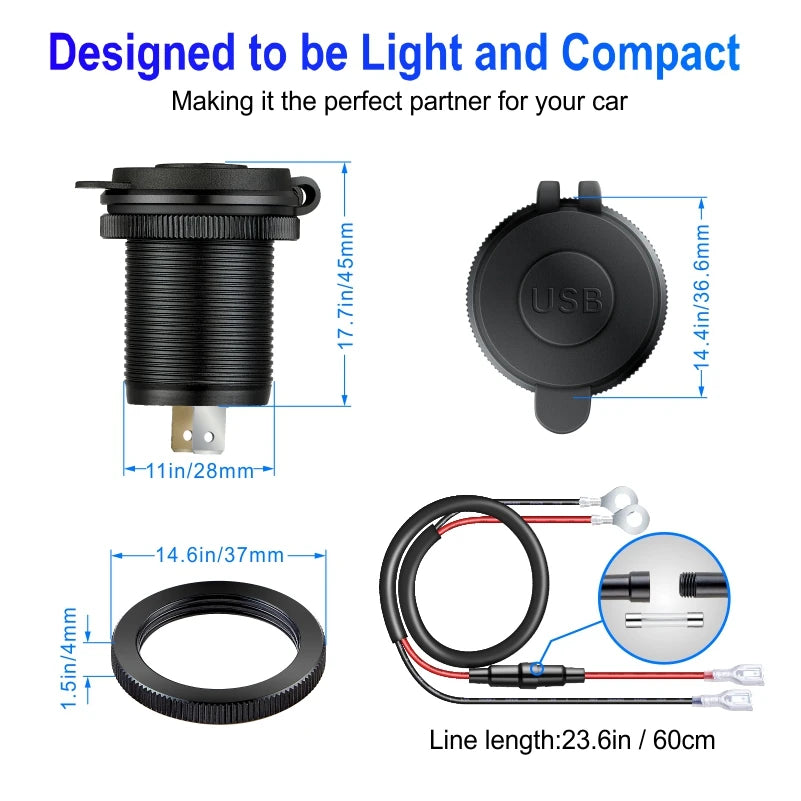 3-Port Car USB Charger Socket USB-C PD + QC 3.0 | שקע טעינה 3 יציאות לרכב