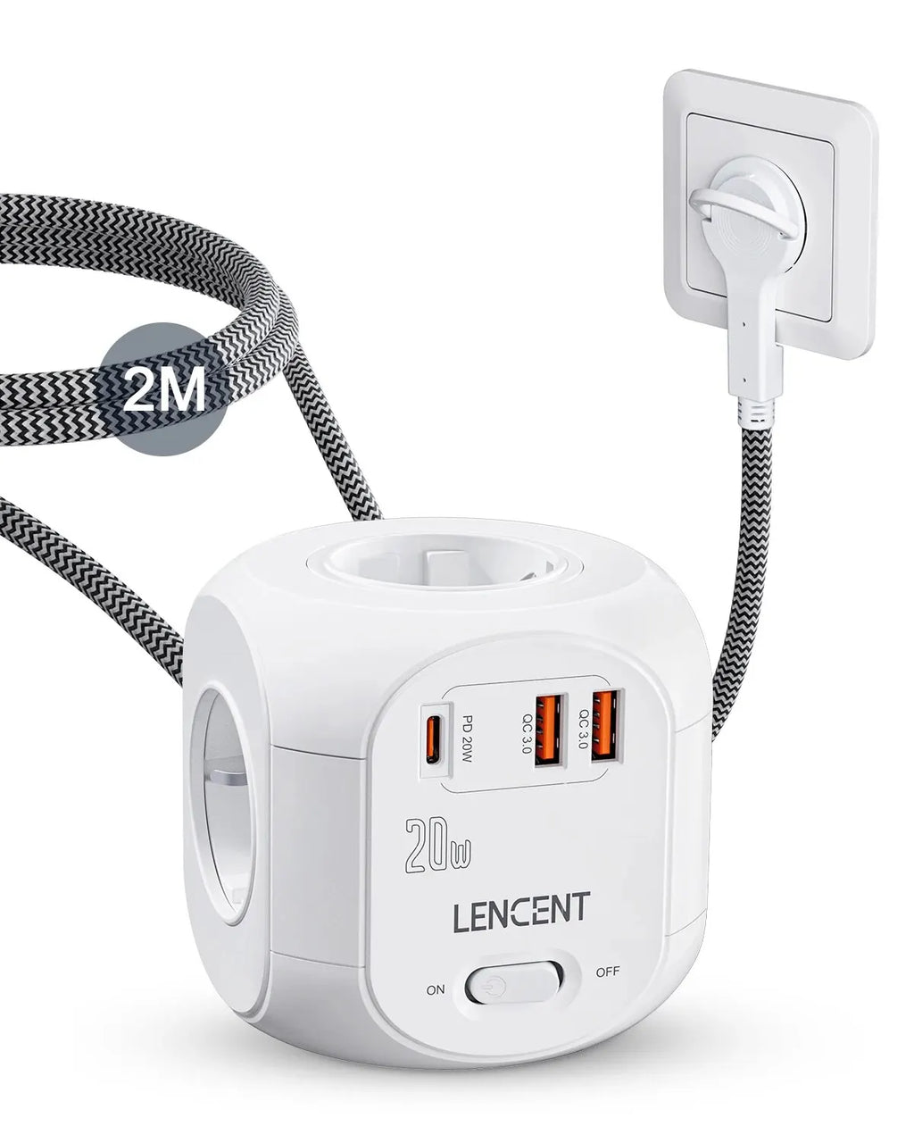 LENCENT 7-in-1 Power Strip Cube with USB-C PD 20W