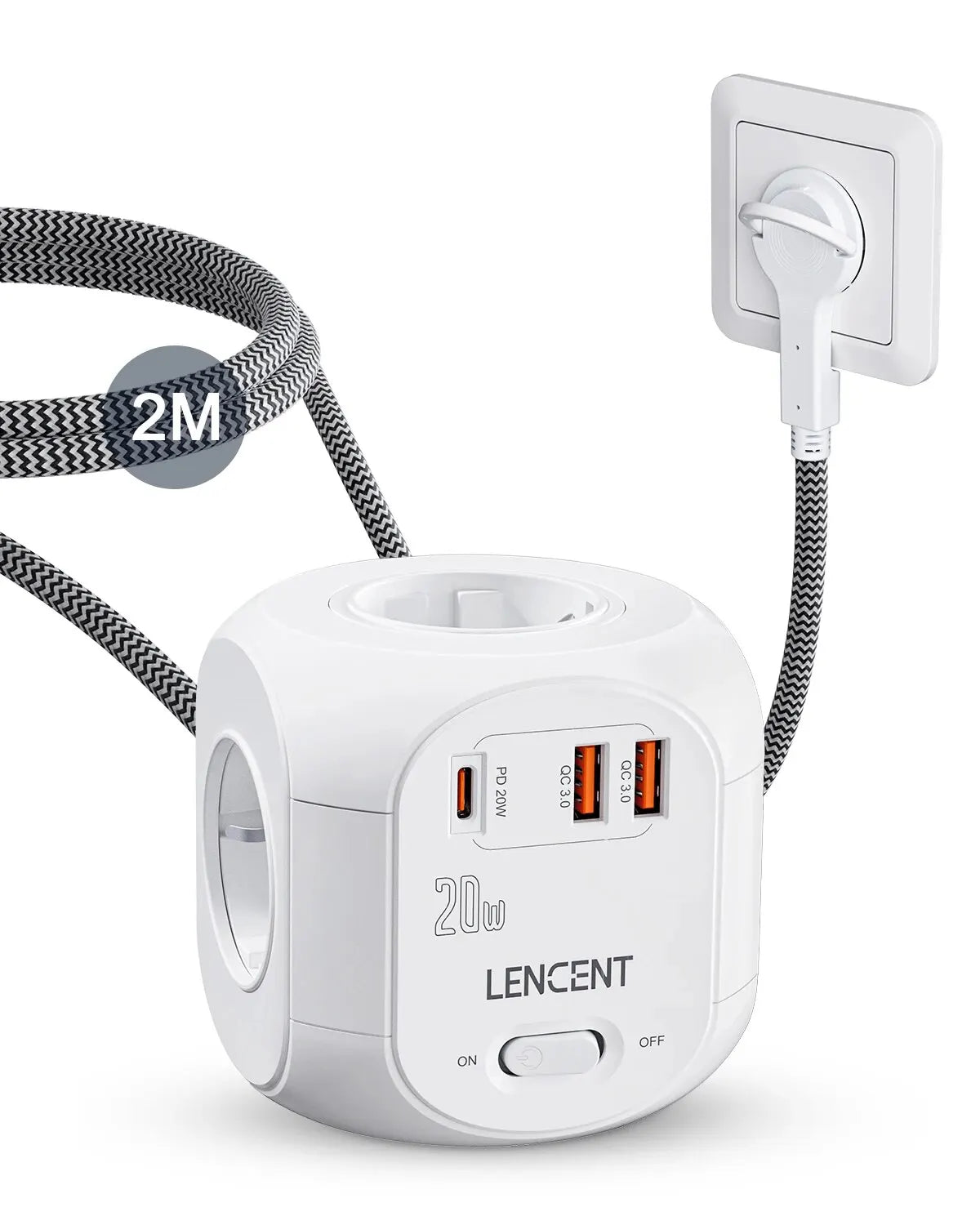 LENCENT 7-in-1 Power Strip Cube with USB-C PD 20W