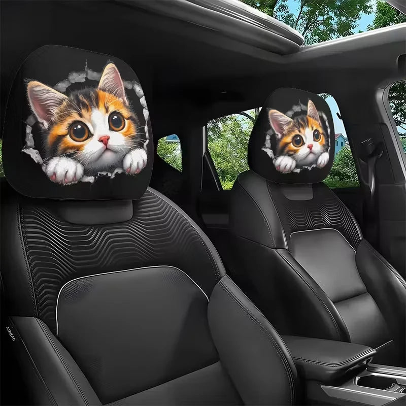 2PCS Cartoon Headrest Covers – Funny Slanted Eyes Car Seat Interior Decoration (Holiday Style)