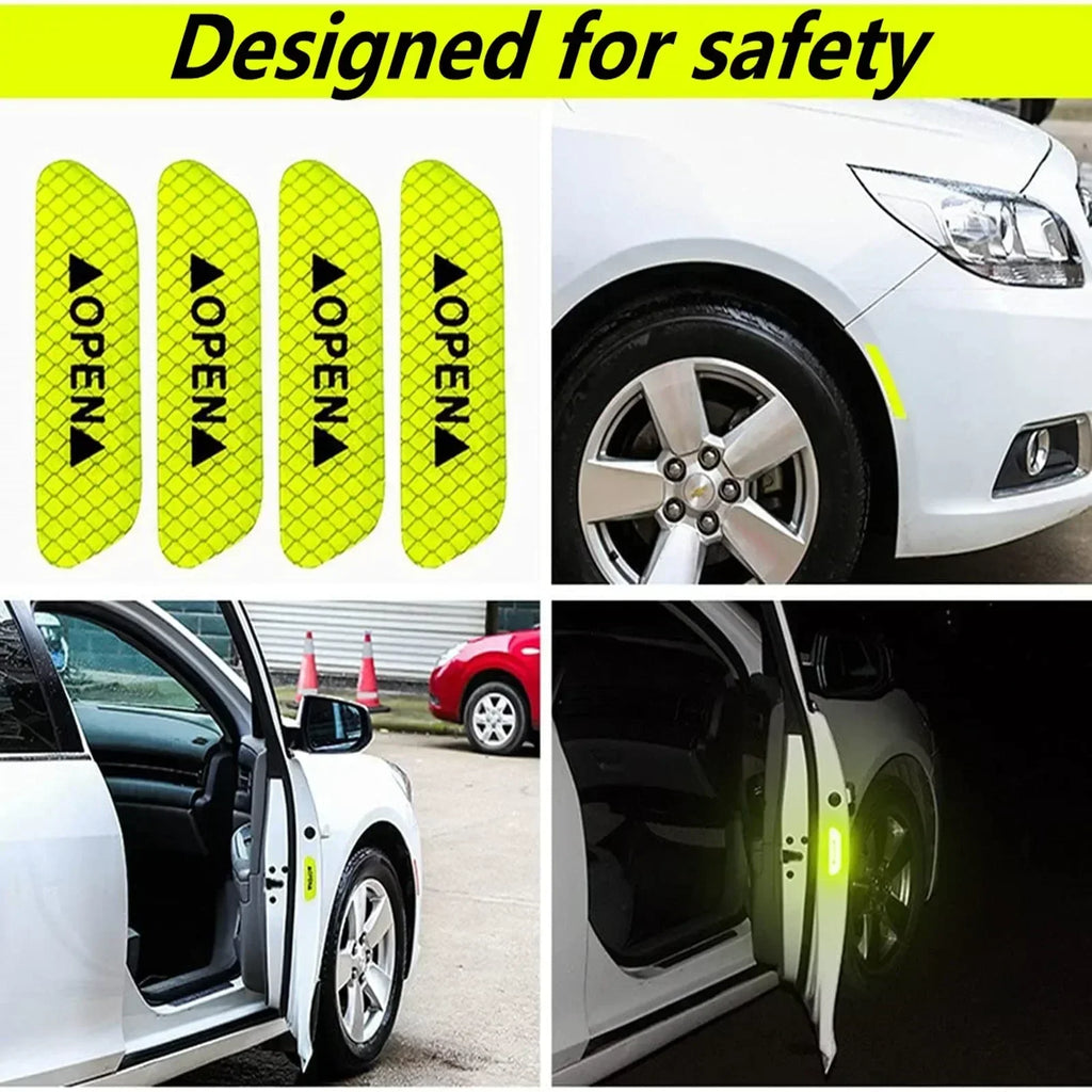 4PCS Reflective Car Door Stickers – Safety Warning Opening Reflector Decals