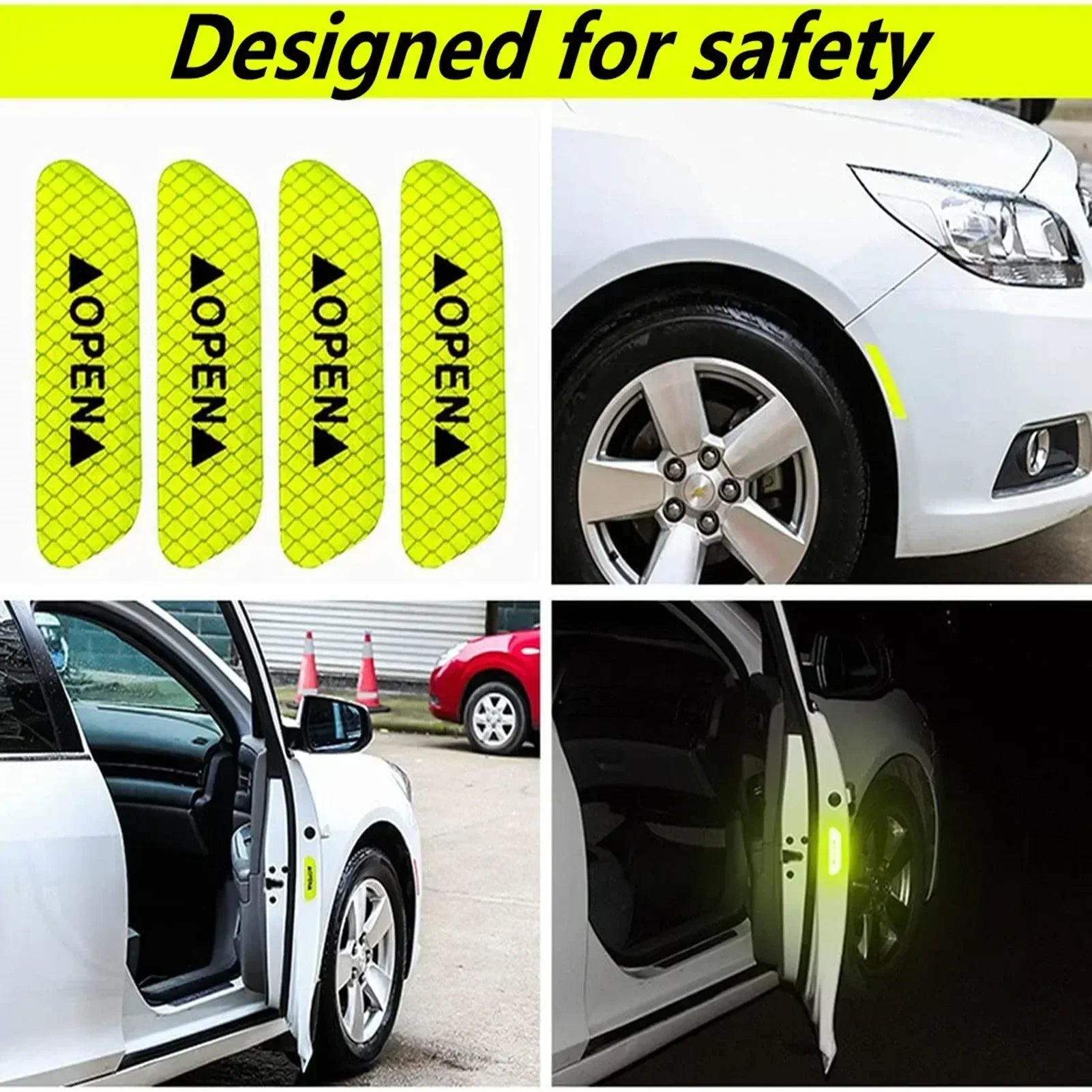 4PCS Reflective Car Door Stickers – Safety Warning Opening Reflector Decals