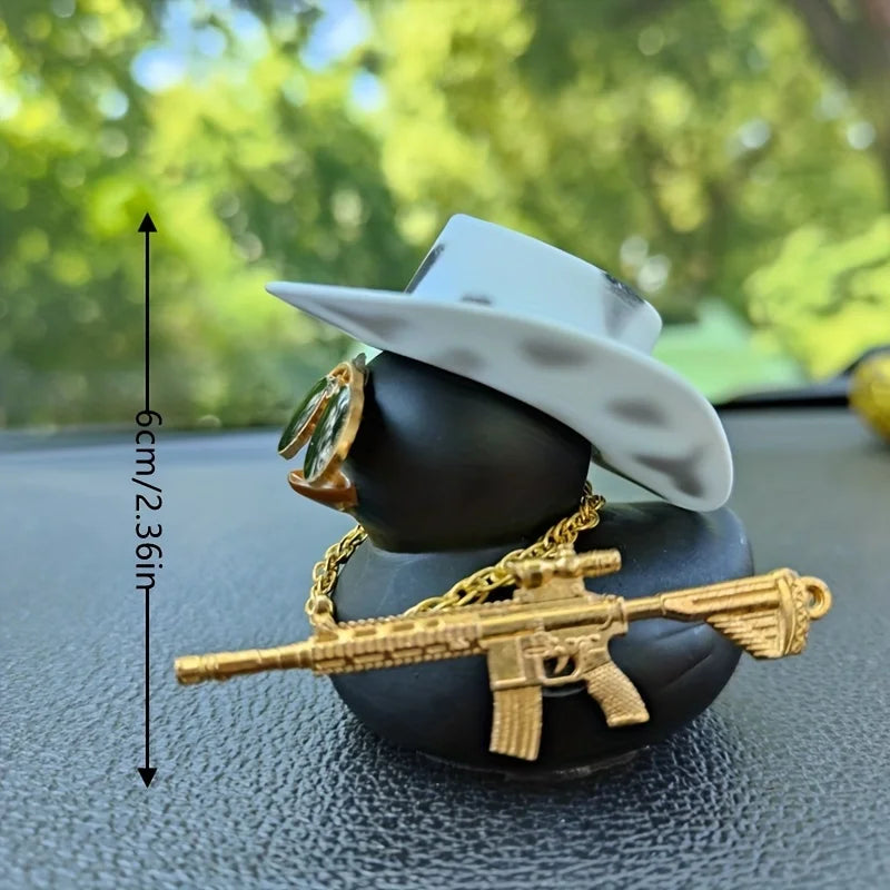 Cowboy Hat Duck Car Decoration – Rear View Mirror Hanging Ornament (1PC Black)