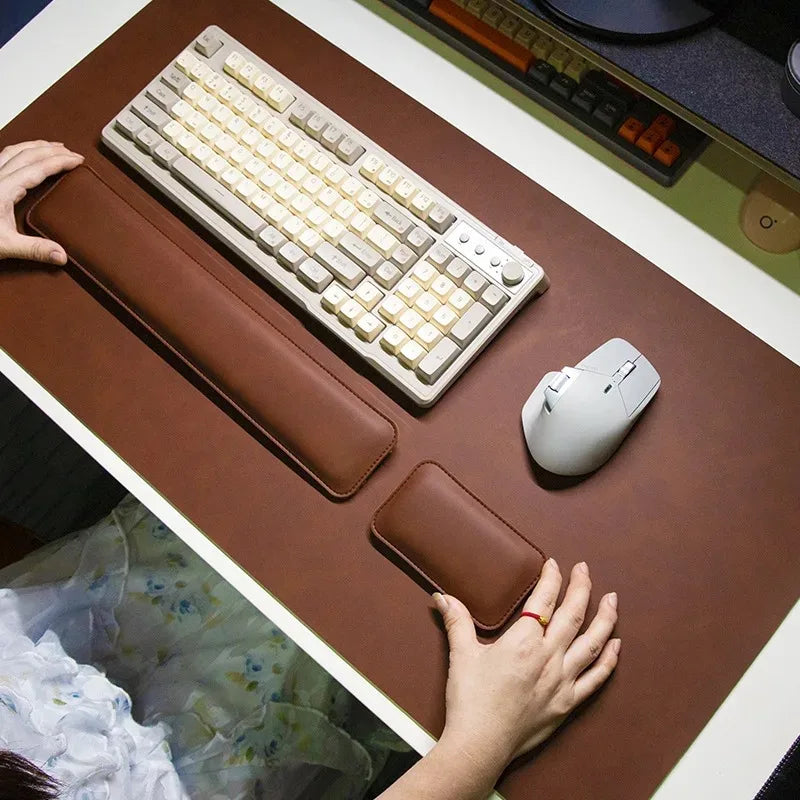 Wrist Pad Rest Keyboard Guard Three Pieces Desk Pad Waterproof PU Mouse Pad Large Mousepad