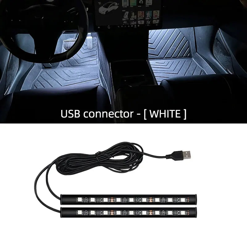 2-in-1 LED Car Neon Foot Light – USB & Cigarette Lighter Interior Atmosphere Lamp