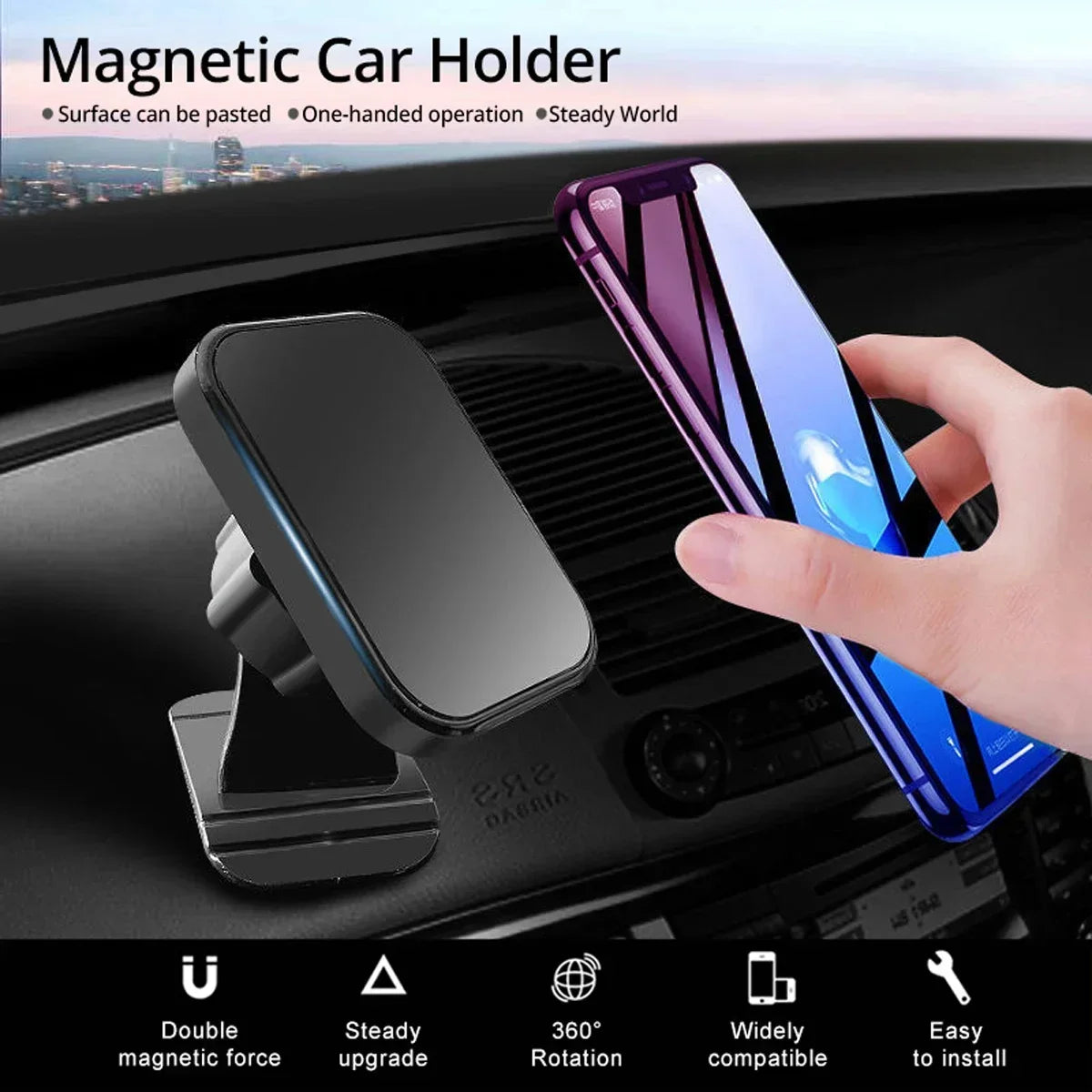Magnetic Car Phone Holder Air Vent & Dashboard | מעמד טלפון מגנטי למזגן ודשפד