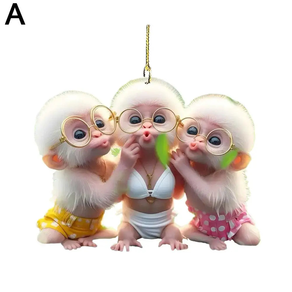 2D Acrylic Monkey Pendant – Personalized Car & Christmas Tree Decoration Ornament