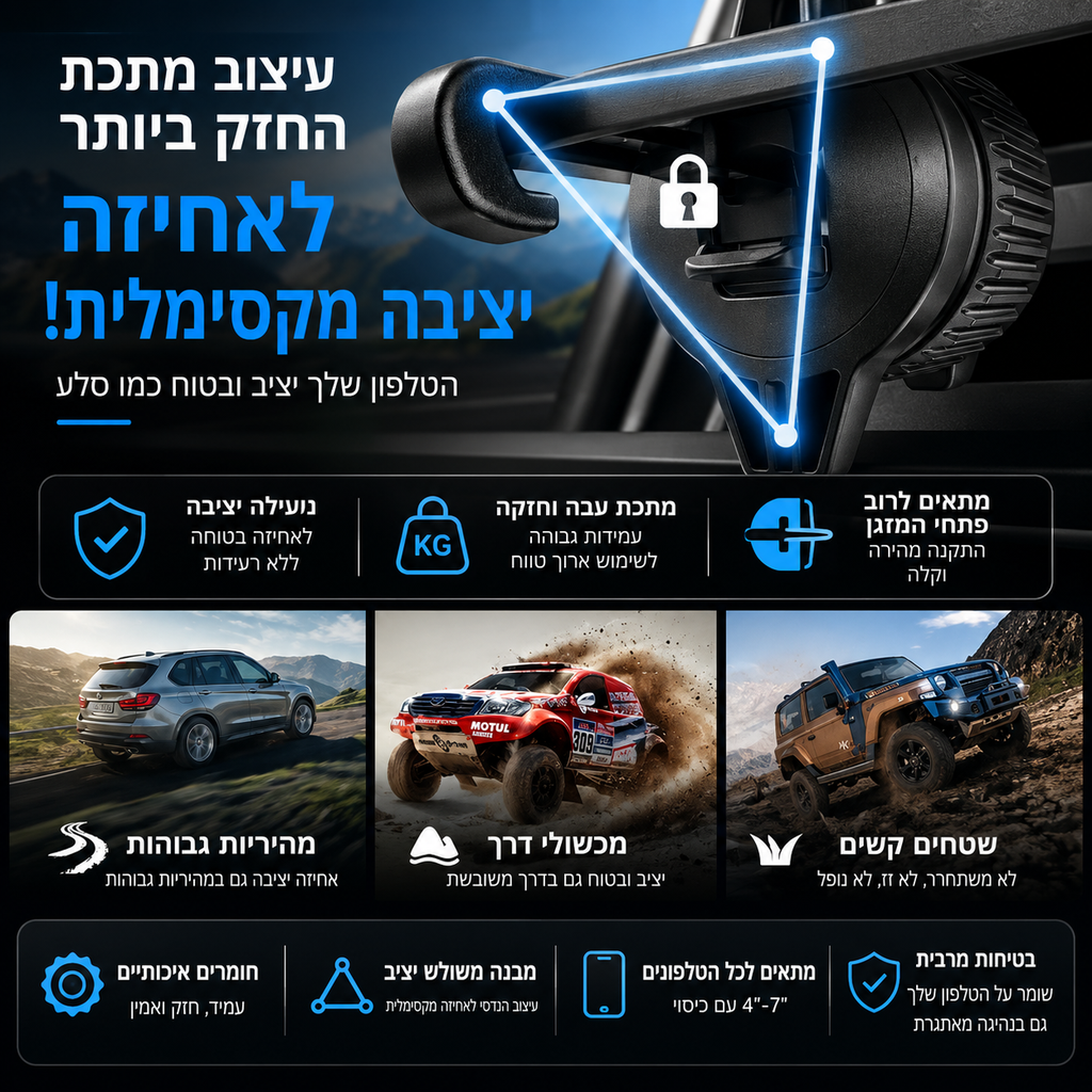 Magnetic Wireless Charger 15W Air Vent | מטען מגנטי אלחוטי 15W לפתח מזגן