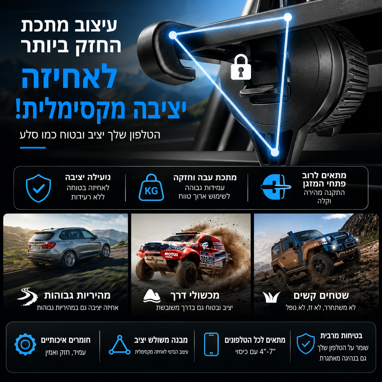 Magnetic Wireless Charger 15W Air Vent | מטען מגנטי אלחוטי 15W לפתח מזגן
