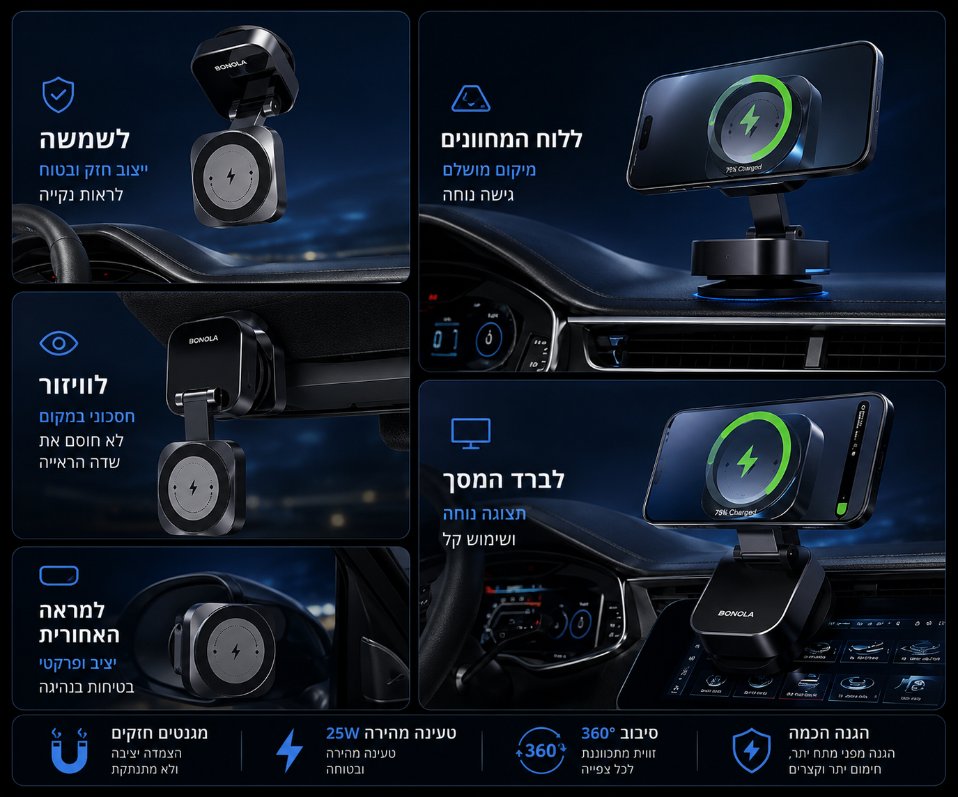 Magnetic Wireless Car Charger 25W | מטען מגנטי אלחוטי 25W לרכב